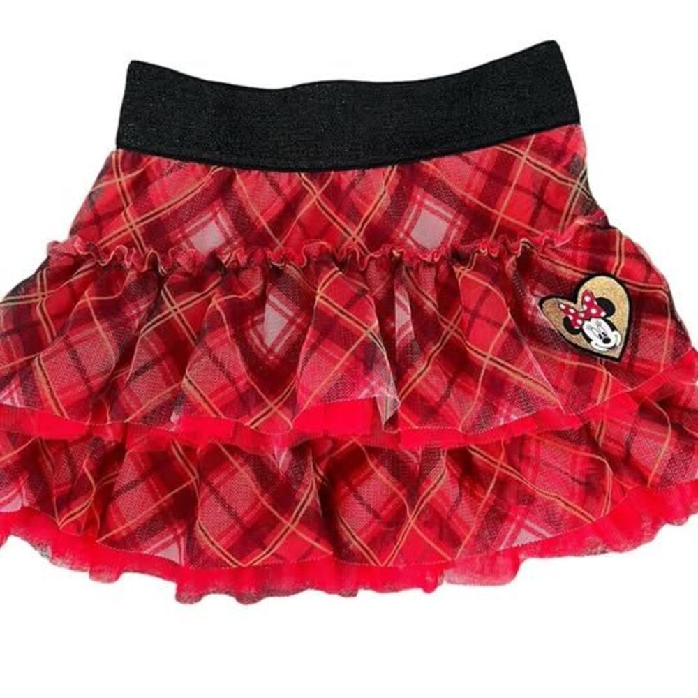 Disney Store Minnie Mouse Christmas Skirt Girls 5 Ruffle Flounce Plaid Holiday